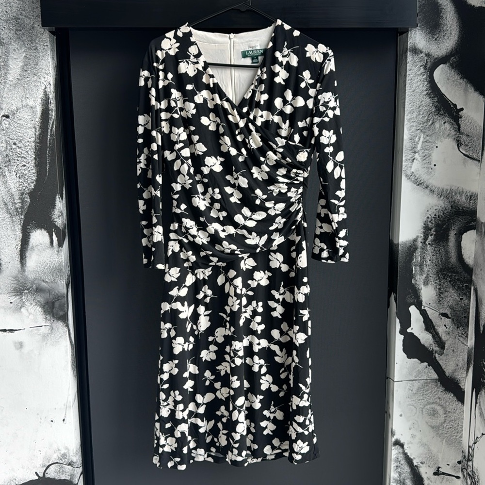 Ralph Lauren LAUREN Women's Floral Surplice Jersey Dress - Sz 8